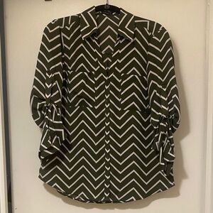Express Green and White Chevron Button Down Shirt